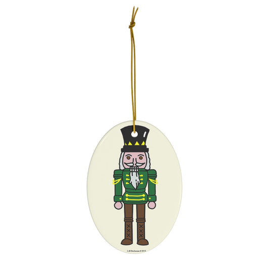 Green, Brown and Yellow Nutcracker Oval Ceramic Ornament