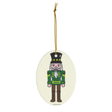 Green, Brown and Yellow Nutcracker Oval Ceramic Ornament