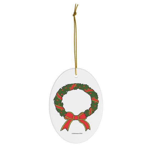 Holiday Wreath Oval Ceramic Ornament