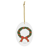 Holiday Wreath Oval Ceramic Ornament