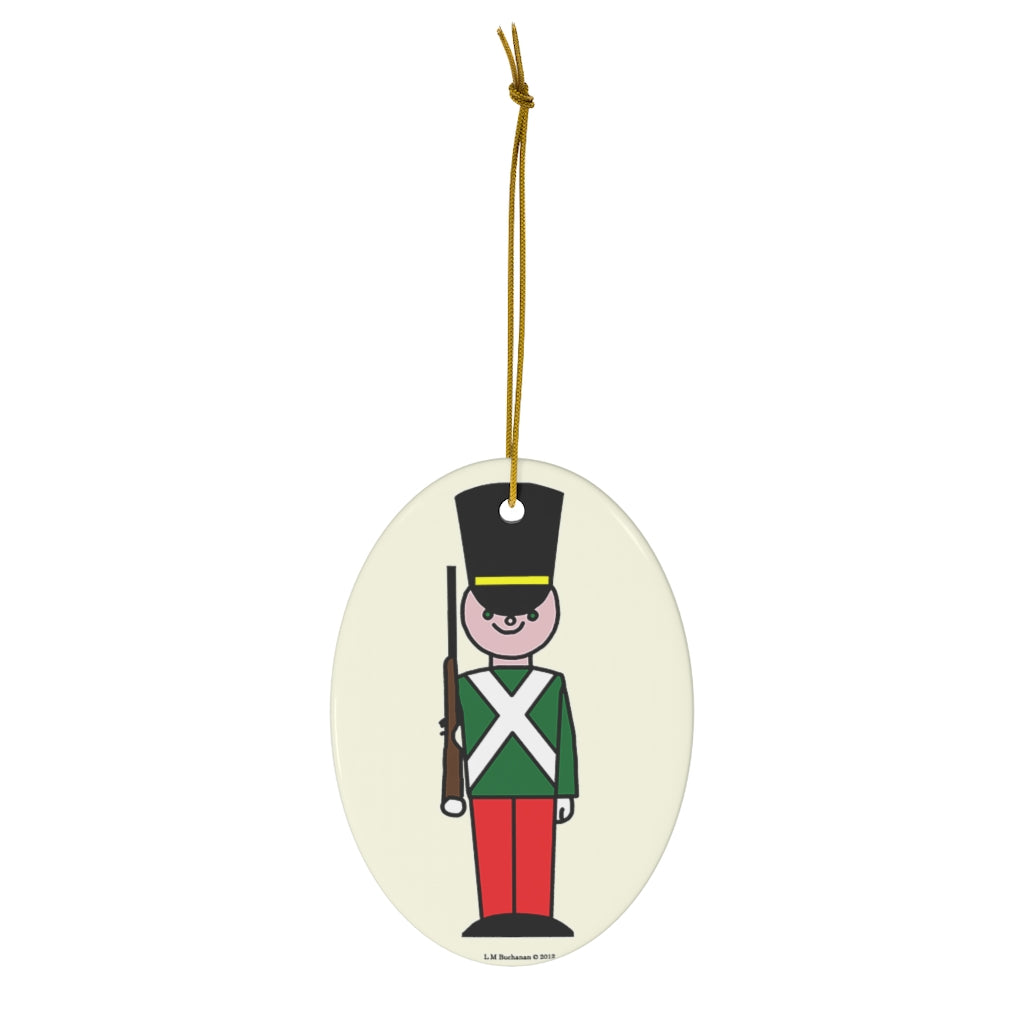Red and Green Toy Soldier Oval Ceramic Ornament