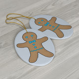 Fancy Gingerbread Boy Oval Ceramic Ornament