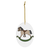Tan and Black Rocking Horse Oval Ceramic Ornament