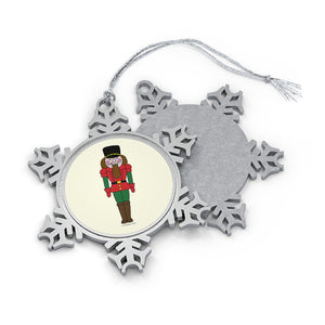 Red and Green Nutcracker Pewter Snowflake Ornament