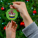 Mouse, Candy Cane and Drum Round Ceramic Ornament