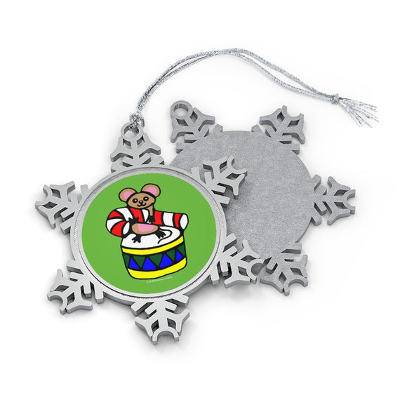 Mouse, Candy Cane and Drum Pewter Snowflake Ornament