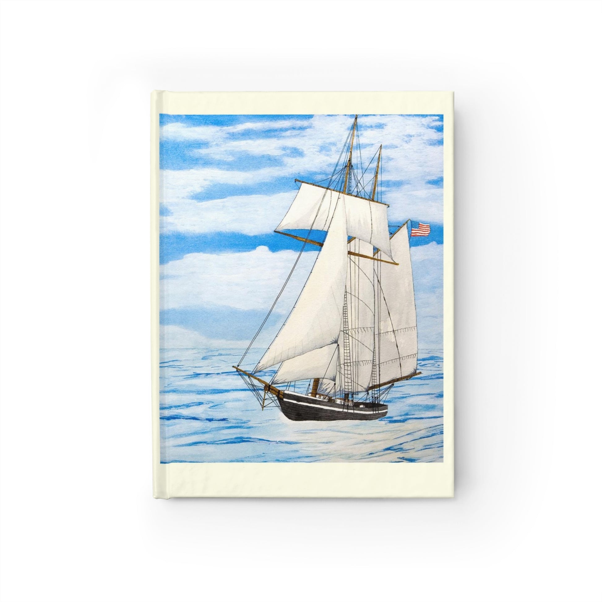 Pleasant Breeze Off Cape May Journal!  The Journal features a small topsail schooner as it enters the Delaware Bay and rounds the point in view of the Cape May, New Jersey Lighthouse.     The Journal design is a reproduction of an original watercolor by Lee M. Buchanan