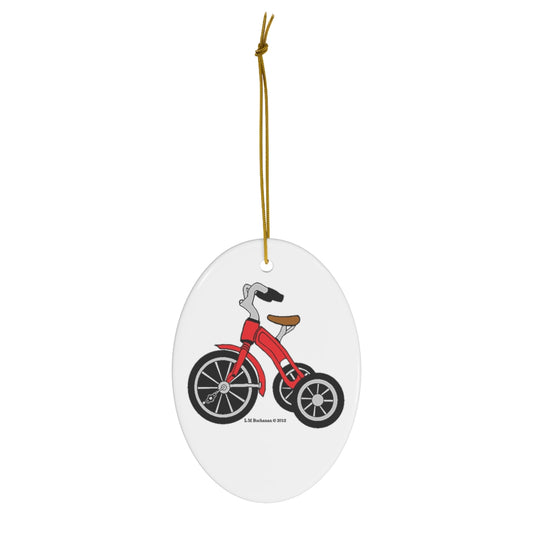 Red Tricycle Oval Ceramic Ornament