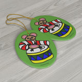 Mouse, Candy Cane and Drum Oval Ceramic Ornament