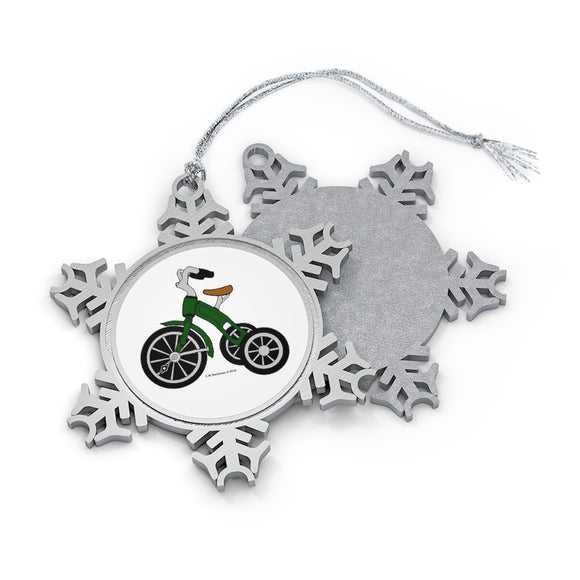 Green Tricycle Pewter Snowflake Ornament