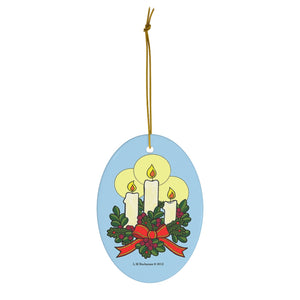 Christmas Candles Oval Ceramic Ornament