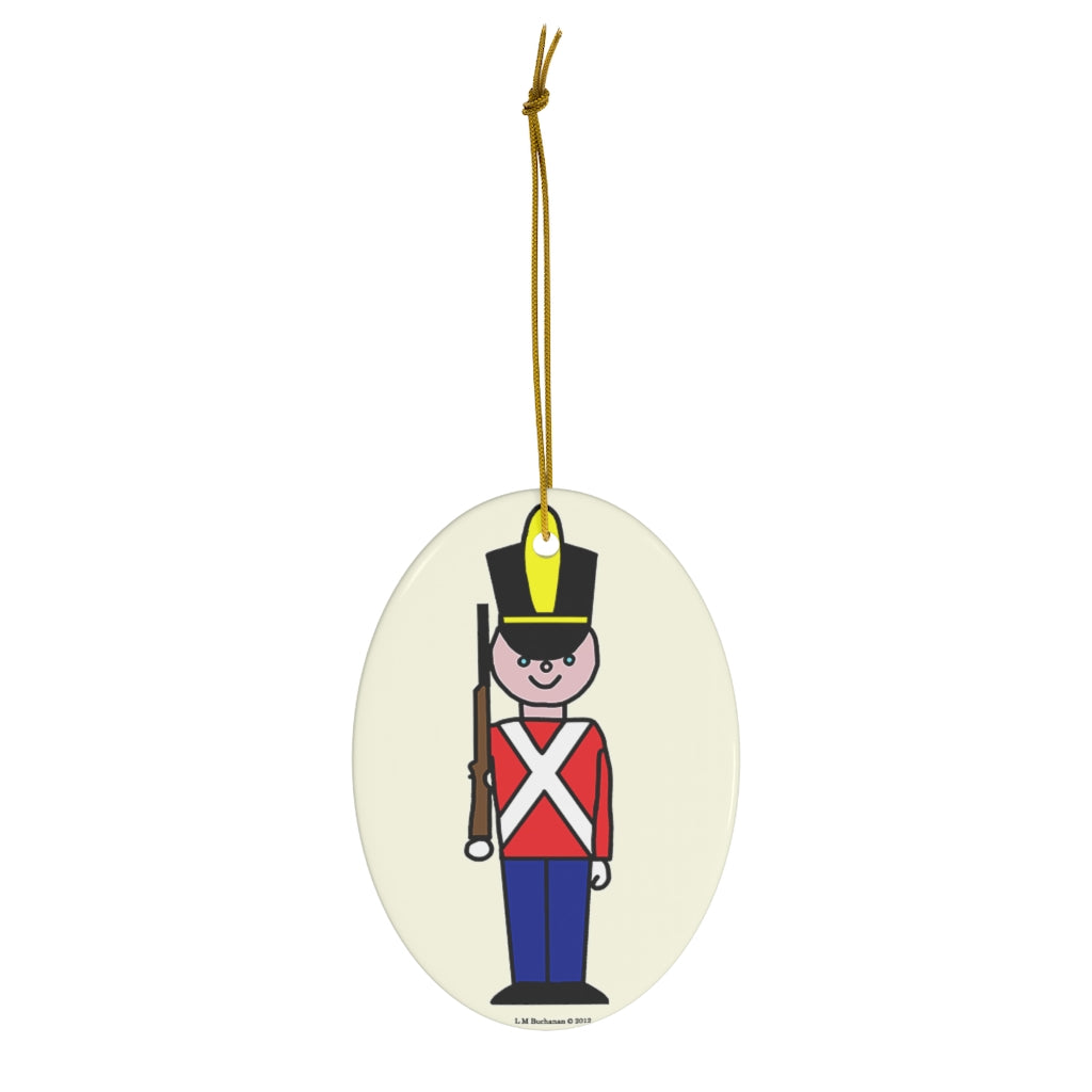 Red and Blue Toy Soldier Oval Ceramic Ornament