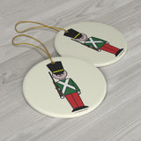 Red and Green Toy Soldier Round Ceramic Ornament