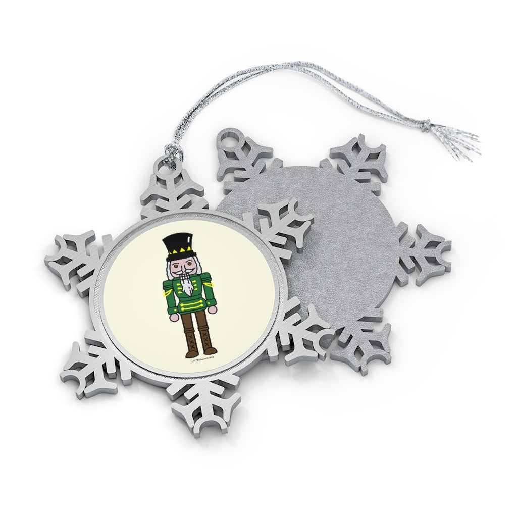 Green, Brown and Yellow Nutcracker Pewter Snowflake Ornament