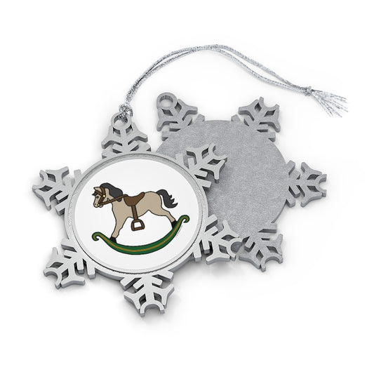 Tan and Black Rocking Horse Pewter Snowflake Ornament