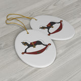 Black and Red Rocking Horse Oval Ceramic Ornament