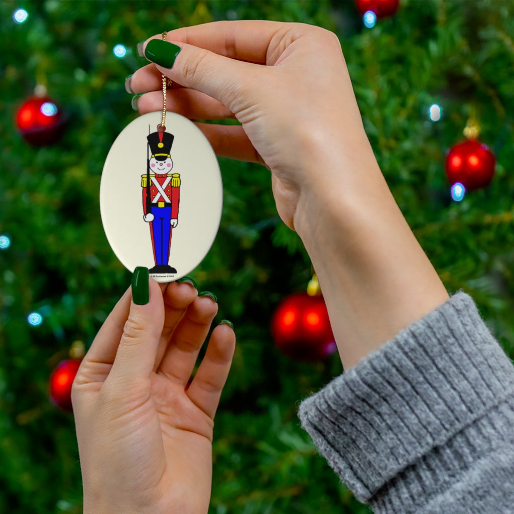 Toy Soldier in Red and Blue Oval Ceramic Ornament