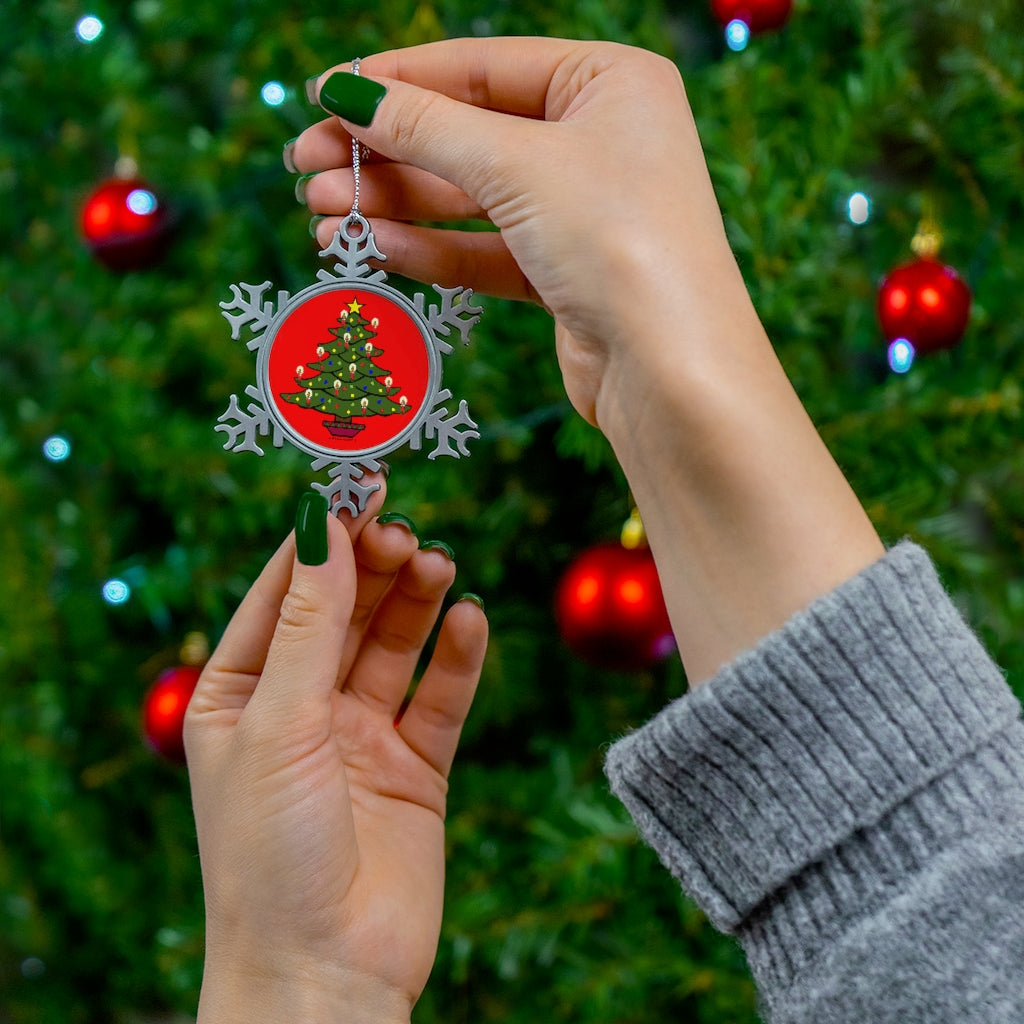 Merry Christmas Tree Pewter Snowflake Ornament
