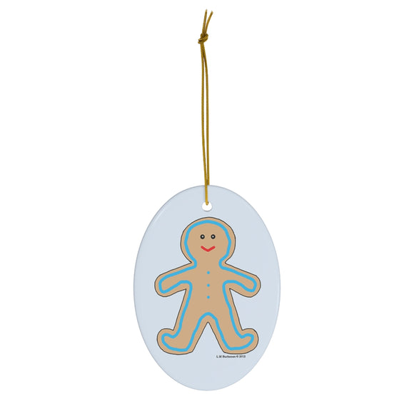 Happy Gingerbread Boy Oval Ceramic Ornament