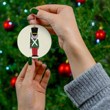 Red and Green Toy Soldier Round Ceramic Ornament