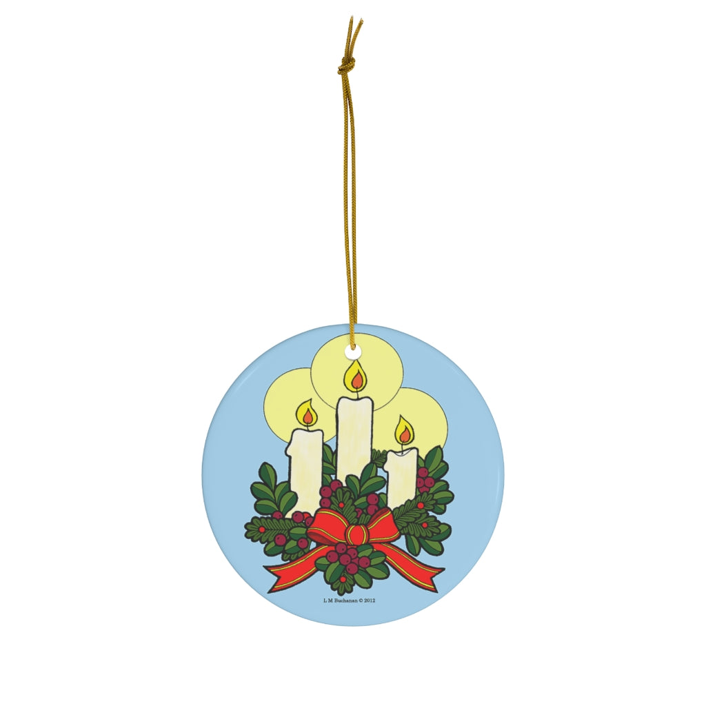 Christmas Candles Round Ceramic Holiday Ornament