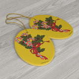 Candy Canes and Holly Oval Ceramic Ornament