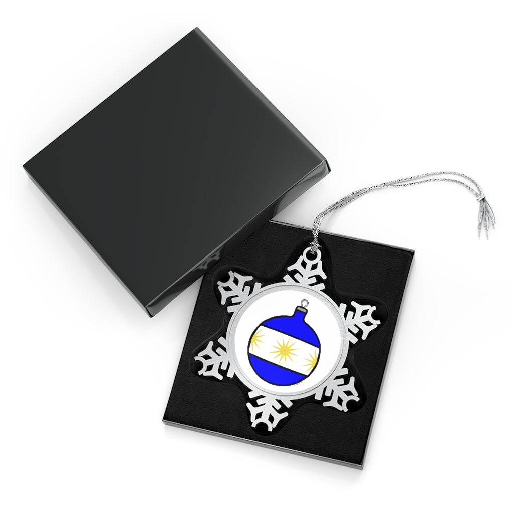 Blue Ball with Gold Stars Pewter Snowflake Ornament