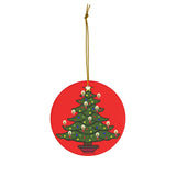 Merry Christmas Tree Round Ceramic Ornament
