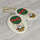 Red and Green Balloon Santa Oval Ceramic Ornament