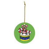 Mouse, Candy Cane and Drum Round Ceramic Ornament