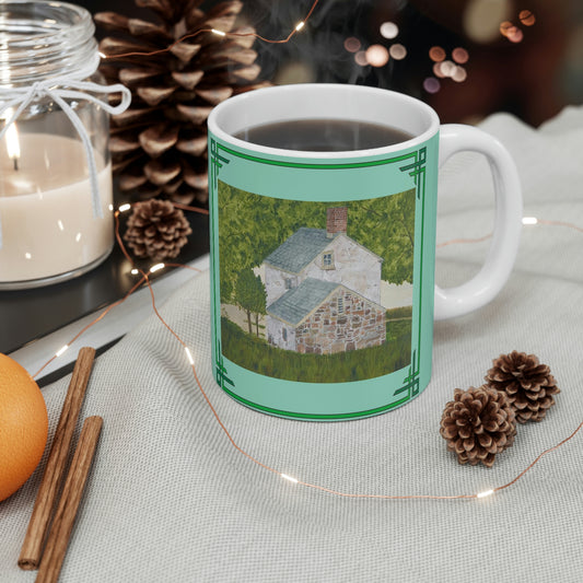 The Manor House By The Glen Mug captures the spirit of an old farmhouse nestled in the trees in Pennsylvania’s Washington Crossing State Park. 