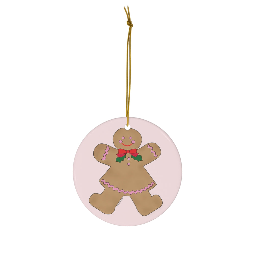 Fancy Gingerbread Girl Round Ceramic Ornament