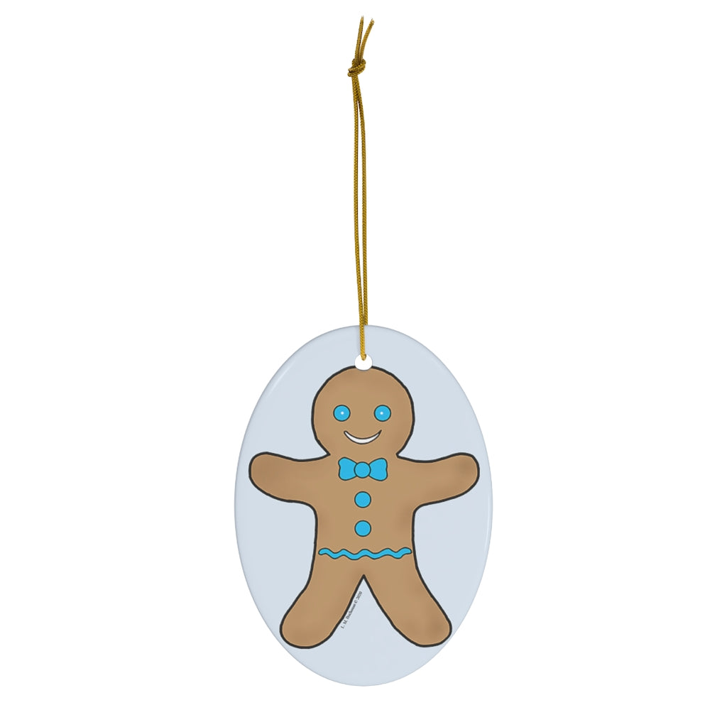 Fancy Gingerbread Boy Oval Ceramic Ornament