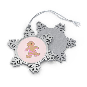 Happy Gingerbread Girl Pewter Snowflake Ornament