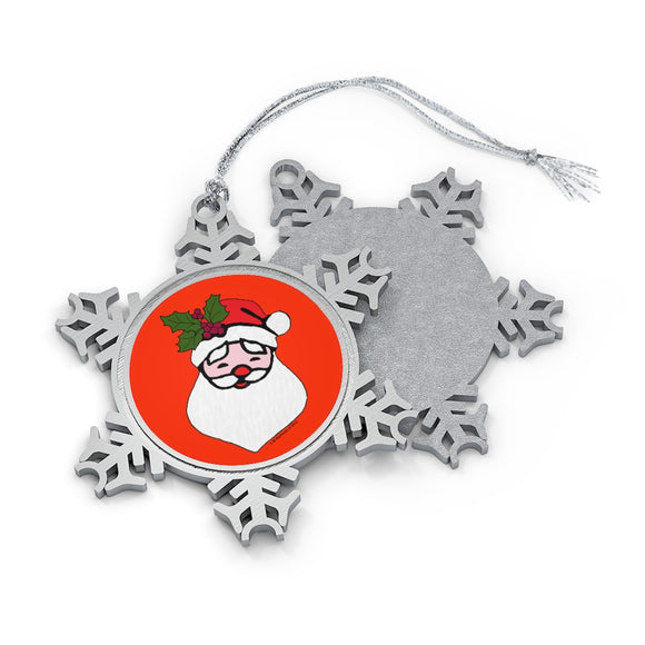 Santa with Holly Sprig Pewter Snowflake Ornament