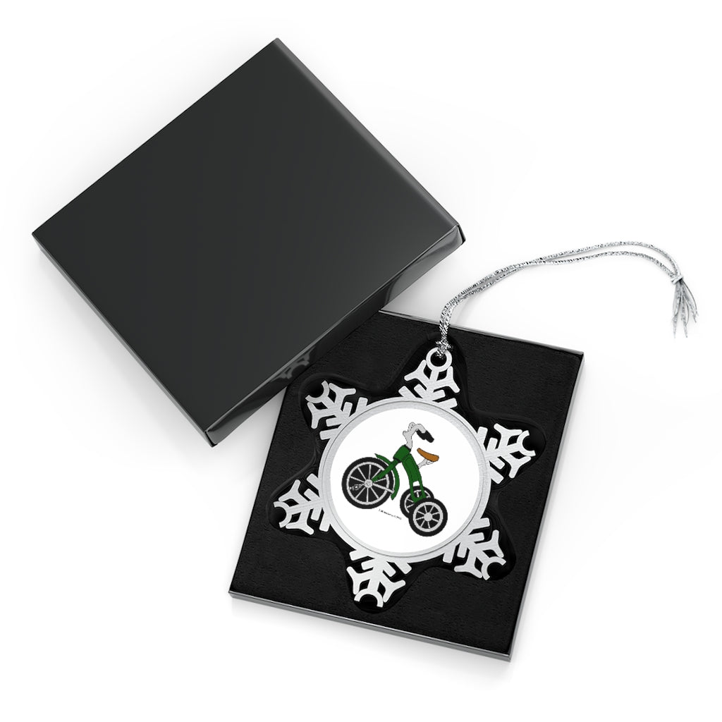 Green Tricycle Pewter Snowflake Ornament