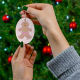 Happy Gingerbread Girl Oval Ceramic Ornament