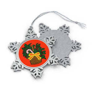 Candy Cane Basket Pewter Snowflake Ornament
